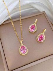 Ladies' Jewelry Set: 1 Set of Elegant Teardrop Pink Micro-Inlay Necklace and Earrings, Vintage Design, Elegant Jewelry Set, Suitable for Women, Banquets, Parties, Daily Wear, Festivals.