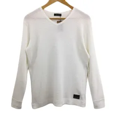 ニーキューイチニーキューゴーオム 291295＝HOMME Tシャツ カットソー ロンT プルオーバー Vネック ワッフル ロゴ 無地 長袖 3 白 ホワイトのサムネイル