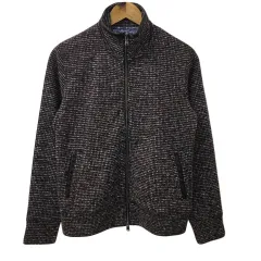 メンズビギ MEN'S BIGI ジャケット ニット スタンドカラー ジップアップ ジャガード 長袖 S 茶 紫 ブラウン パープルのサムネイル