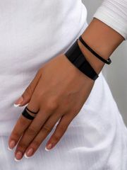 Women's Jewelry Set: Minimalist Geometric Hollow Double Layer Line Bracelet & Ring Set, Holiday Gift