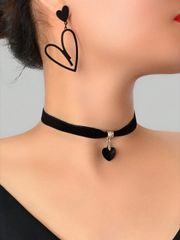 Women's Jewelry Set: Vintage Heart Pendant Black Velvet Necklace 3-Piece Set, Heart Earrings Jewelry Set, Valentine's Day, Mother's Day Gift