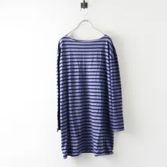 ヴェリテクール Veritecoeur ボーダーボートネックカットソーチュニック＼パープル×ネイビー Tシャツ プルオーバー【2400015069135】のサムネイル