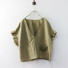 2025SS ネストローブ nest Robe UpcycleLino ダンガリーVネックベスト F＼ベージュ コットンリネン 袖フリル ブラウス【2400015067353】のサムネイル