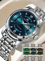 Men's Quartz Watch, 1pc, 41mm, Classic Style, Calendar, Green, Blue, Gold, Silver, Black Stainless Steel, Day of the Week, Quartz Movement, 3 ATM Water Resistant, Business Style, Gorgeous Couple's Watch