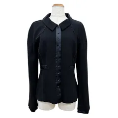 美品△CHANEL シャネル ヴィンテージ 02A P19727 ウール100％ シルク使い ココマーク サテンパイピング ジャケット ブラック ネイビー 40のサムネイル
