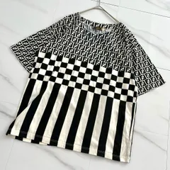 人気✨FENDI フェンディ ズッカ柄切り替えTシャツ ボーダー チェッカー柄 カットソー ヴィンテージ コットン 綿 イタリア製のサムネイル