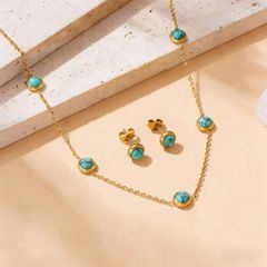 Women's Stainless Steel Vintage Minimalist Necklace & Earrings Set, Unique Design, 1 Set