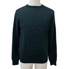 極美品□BERLUTI ベルルッティ ウール100％ カリグラフィ スクリット 総柄 薄手 セーター ダークグリーン M イタリア製 正規品 メンズのサムネイル