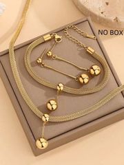 Women's Jewelry Set: 4-Piece Stainless Steel Jewelry Set - Round Mesh Chain, Ball Pendant Necklace, Bracelet, Earrings - Creative Design, Minimalist Elegant Fashion Vintage Casual, Gift, Daily Wear,