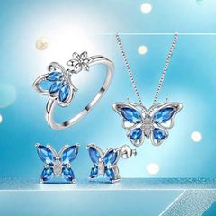 Women's Jewelry Set: Butterfly Trio Jewelry Set - Birthstone Necklace, Earrings, and Ring Series, Suitable for Everyday Wear or Birthday Surprises