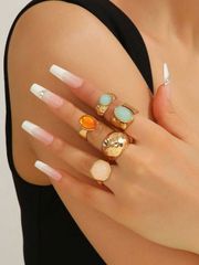 Women's Ring Set, Vintage Punk Style, Asymmetrical Jewelry Set (5 Pieces), Suitable for Everyday Wear and Parties, Jewelry Gift