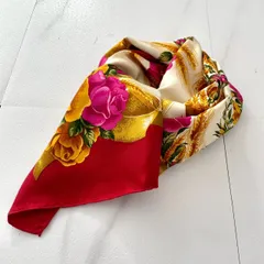 美品✨Christian Dior クリスチャンディオール ローズプリントスカーフ ストール ヴィンテージ 花柄 薔薇 赤 レッド系 絹のサムネイル