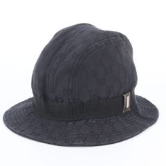 美品✨グッチ GG柄 キャンバス ロゴプレート XL バケットハット 黒