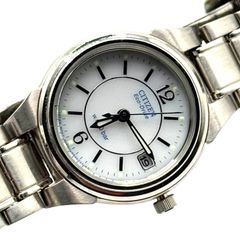 稼働 Citizen シチズン エコドライブ Eco-Drive ソーラー 腕時計 クォーツ E011-S027144 3針 白文字盤 ホワイト文字盤 ブルー 蓄光 夜光 ルミブライト 【n3】
