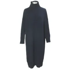 ロベルトコリーナ ROBERTO COLLINA ニットワンピース ロング ハイネック 長袖 ウール 厚手 サイドスリット ドロップショルダー S 紺 ネイビー /Xのサムネイル