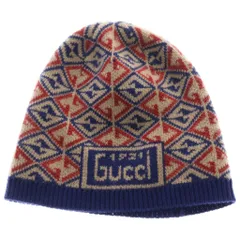 GUCCI (グッチ) GGロゴ 総柄 ニットキャップ ビーニー レッド/ブルー 685469 4KAAAのサムネイル