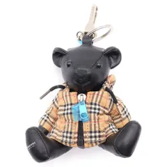 BURBERRY (バーバリー) トーマスベア ノバチェックジャケット キーホルダー バッグチャーム ブラック×ベージュ レザー シルバー金具のサムネイル