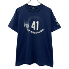 80s USA製 FRUIT OF THE LOOM 半袖 プリントTシャツ L ネイビー フルーツオブザルーム プルオーバー 80年代 コットンポリ 夏物 a807-6044のサムネイル