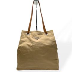 良品 PRADA プラダ ナイロントートバッグ 肩掛け ベージュ 三角ロゴ