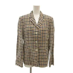 アクアスキュータム AQUASCUTUM テーラードジャケット ギンガムチェック柄 麻 リネン シングルブレスト 4S 茶 ブラウン 白 ホワイト 黒 ブラック /NU ■ECG007のサムネイル