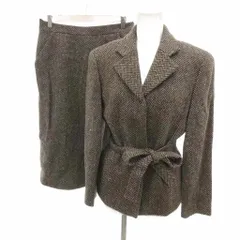 ダックス DAKS セットアップ テーラードジャケット タイトスカート ウール 11AR 総裏地 ベルト紐 ロング ミモレ丈 茶 ブラウン 水色 ライトブルー /YF ■ECG007のサムネイル