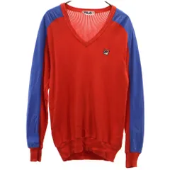 FILA フィラ 80s イタリア製 ヴィンテージ 長袖 Vネック ドッキング ニット I56 レッド系 メンズ 古着のサムネイル