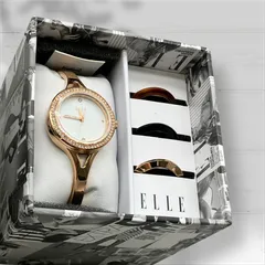 未使用　ELLE レディース 腕時計　ウォッチ ELL27001　チェンジベゼル　石付 　白文字盤　 バングルウォッチ 　ラウンド　２のサムネイル