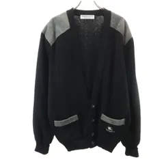 Burberrys バーバリーズ 90s 英国製 オールド 長袖 コマンド Vネック ニットカーディガン L ブラック エルボーパッチ メンズ 古着のサムネイル
