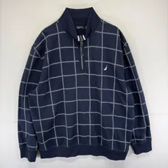 古着 ノーティカ NAUTICA スウェット ワンポイント ハーフジップ ロゴ 刺繍 大きいサイズ トレーナー 2XL  ネイビー系 チェック メンズのサムネイル