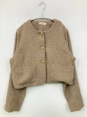 LAUIR ラウアー ノーカラージャケット S ベージュ ツイード 無地 ショート丈 レディースのサムネイル