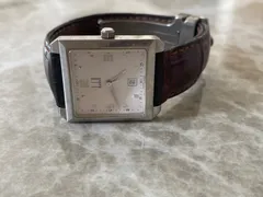 【稼働】dunhill ダンヒル　8005 スクエア型クォーツウォッチ　メンズ腕時計　シティスケープ　デイト　純正革ベルト　白文字盤　ヴィンテージのサムネイル