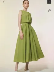 ハンサム ランバンコレクション LANVIN パネル レイヤー スリット ドレス グリーン ロング丈ワンピース 55のサムネイル