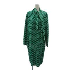 ウンガロ UNGARO ワンピース 絹 シルク 44 緑 グリーン 黒 ブラック ドット柄 スカーフ付き 長袖 ロング丈 /HO66 ■GY99のサムネイル