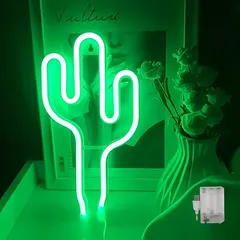《新品・未使用》LED　ネオンライト　ネオンサイン　ネオンアート　USB　電池　給電　壁掛けライト　おしゃれ　インテリア照明　カフェ　BAR　店舗　ディスプレイ　装飾　サボテン　多肉植物　花　可愛い　かわいい（26.5×15cm）NE26-0001のサムネイル