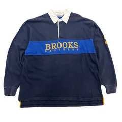 ブルックスブラザーズ Brooks Brothers ラガーシャツ ポロシャツ 長袖 メンズ XL ネイビー コットン100％ デカロゴ ナンバリング 襟切替 香港製のサムネイル