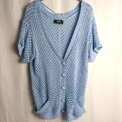 M1-04189 【Women】 BACKS (バックス) メッシュカーディガン 半袖 F (L相当) / ライトブルー  ほつれ 黄ばみ有り HT-夏のサムネイル