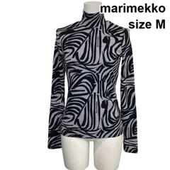◆ マリメッコ marimekko 長袖カットソー Tシャツ ハイネック ヨクライタ ブランドロゴ グレー 黒 コットン混 M 9号 レディース S6H745のサムネイル