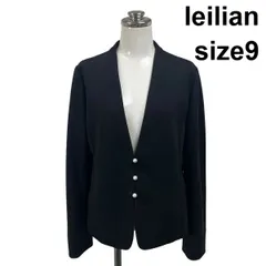 ◆ レリアン leilian ジャケット 長袖 Vネック ノーカラー パール調ビジューボタン ストレッチ 黒 9 M 9号 レディース S6H746のサムネイル