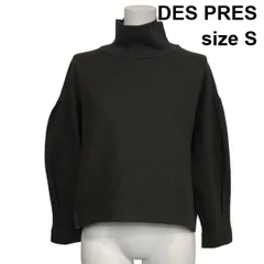 ◆ デプレ DES PRES ニットコンビカットソー 長袖 プルオーバー ハイネック 異素材 オリーブ系 ウール100％ S 7号 レディース S6H759のサムネイル