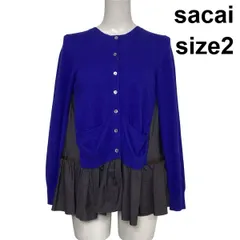 ◆ サカイ sacai ハイブリッドカーディガン ニット 長袖 フリル 異素材 ペプラム風 バイカラー ウール アンゴラ 2 M 9号 レディース S6H781のサムネイル