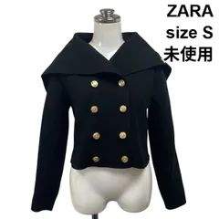 ◆ 未使用 ザラ ZARA ニットジャケット 長袖 セーラーカラー クロシェ編み ショート丈 ゴールドボタン 黒 S 7号 レディース S6H769のサムネイル