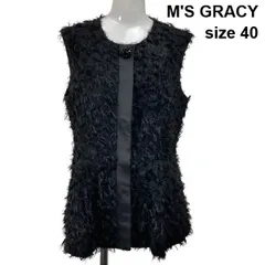 ◆ エムズグレイシー M'S GRACY ビジュージレ ベスト フェザー風 ペプラムシルエット トップス 黒 40 L 11号 レディース S6H794のサムネイル