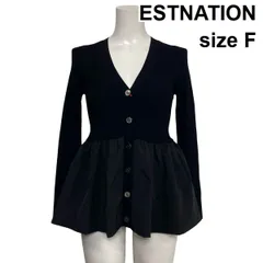 ◆ エストネーション ESTNATION ペプラムニットカーディガン 長袖 Vネック 異素材切替 リブ編み トップス 黒 サイズF レディース S6H792のサムネイル