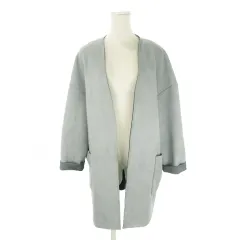 ザラ ベーシック ZARA BASIC COLLECTION トッパーコート ピーチスキン XS 青 ライトブルー ノーカラー 長袖 ポケット付き /AO7 ■GY70のサムネイル