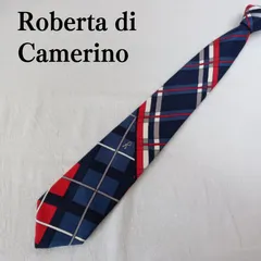 Roberta di Camerino チェック柄 ネイビー×レッド レギュラータイ シルク ロゴ【カ201】のサムネイル