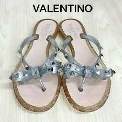 【ヴァレンティノガラヴァーニ VALENTINOGARAVANI】新品・未使用品！ラメ入り ロックスタッズリボンラバーサンダル フラット ビーチサンダル 37 ベージュ系×シルバー ⭐︎のサムネイル