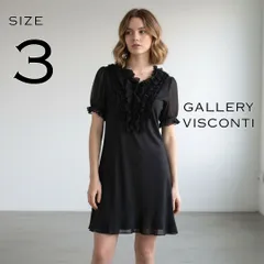 GALLERY VISCONTIギャラリービスコンティ 日本製 Aライン ボリュームラッフルフリル 半袖 シフォン シアーミニワンピース チュニック 3(L) 黒ブラック 【古着】【中古】【送料無料】のサムネイル