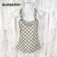 00s BURBERRY BLUE LABEL バーバリーブルーレーベル ホースロゴ刺繡 ノバチェック フリル バッククロス タンクトップ ベージュ y2k 平成ギャル キャミのサムネイル
