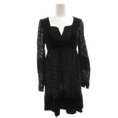 アナスイ ANNA SUI ワンピース ミニ丈 2 黒 ブラック Vネック 長袖 総レース ベロア切り替え /IB ■ECF006のサムネイル