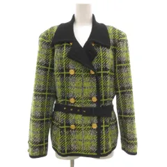 ロベルタディカメリーノ Roberta di Camerino ニットジャケット 40 緑 グリーン チェック柄 ダブルブレスト 長袖 VE1603 /NX ■ECF006のサムネイル
